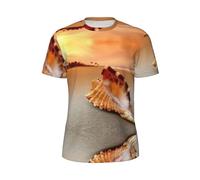 Sunset Over The Sea with The Shell Conch T-shirt à manches courtes en maille pour homme T-shirt imprimé à manches courtes pour homme, Noir , XXL