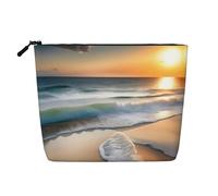 Sunset Over The Waves Trousse de maquillage polyvalente en faux chanvre - Organiseur de toilette de voyage, parfait pour un usage quotidien, les voyages d'affaires et plus encore., Noir , Taille