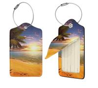 Sunset Palm Lot de 2 étiquettes de bagage en cuir synthétique avec dos intégral pour bagages, étiquettes personnalisées pour sacs, étiquettes de valise avec boucle en métal, noir