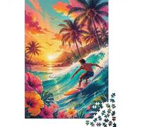 Sunset Palm Surf Puzzle, 1000 Pcs Jeu D'intérieur Adulte | 38x26cm Réduction Du Stress, Accent Salon, Exercice Cérébral, Carton, Cadeau Anniversaire