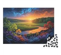 Sunset River Valley Jigsaw Puzzles 1000Pc Matériau Recyclable Dreamy Landscape Senior Puzzles Impossible Hard Difficult Challenging Educational Game for Men 38x26cm/1000pcs