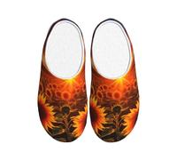 Sunset Sunflower Pantoufles en flanelle pour femme - Pantoufles de maison pour homme - Antidérapantes - Chaudes - Chaussures d'hiver pour l'intérieur et l'extérieur, multicolore, X-Small Men/ Medium