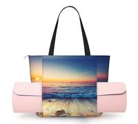 Sunset View On The Beach Shore Sac de tapis de yoga pour femme avec impression intégrale, sac de gym en polyester léger, poche ouverte sur le devant pour tapis de yoga, serviette
