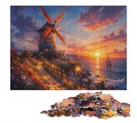 Sunset Windmill Puzzle en Bois Classique 1000 pièces pour Adultes | Cadeau puzzle: activité pour une soirée calme sur plusieurs sessions.