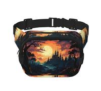 Sunset World Square Sac banane double couche avec bandoulière réglable Idéal pour les sports de plein air, noir, One Size