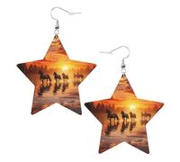 Sunsets Boucles d'oreilles pendantes en cuir avec étoiles et chevaux du lac pour femmes et filles, taille unique, cuir, sans pierre précieuse