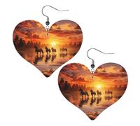 Sunsets Lake Horses Boucles d'oreilles pendantes en cuir avec cœur élégant et léger pour femmes et filles, taille unique, cuir, sans pierre précieuse