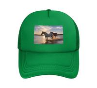 Sunsets Lake Horses Casquette de baseball en maille pour homme et femme, chapeau de golf respirant à séchage rapide classique, vert, XL
