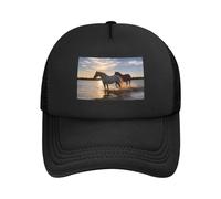 Sunsets Lake Horses Casquette de baseball en maille pour homme et femme, chapeau de golf respirant à séchage rapide classique, Noir/blanc, One Size-X-Large