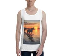 Sunsets Lake Horses Débardeur pour homme, coupe classique, sans manches, séchage rapide, t-shirt d'été, Blanc, M