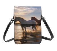 Sunsets Lake Horses Petit sac à bandoulière pour femme en cuir synthétique avec bandoulière