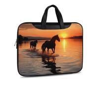Sunsets Lake Horses Sac à bandoulière en cuir imprimé pour homme et femme Sac à bandoulière pour voyage, affaires, bureau, ordinateur portable, Style noir, 37x28cm