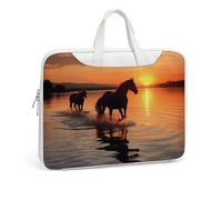 Sunsets Lake Horses Sac à bandoulière en cuir imprimé pour homme et femme Sac à bandoulière pour voyage, affaires, bureau, ordinateur portable, Style blanc, 42x30.5cm