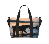 Sunsets Lake Horses Sac fourre-tout pour femme avec imprimé chevaux de lac, sac à bandoulière portable adapté pour la salle de sport, les trajets et les voyages