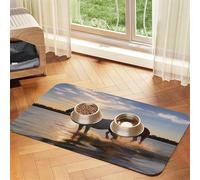 Sunsets Lake Horses Tapis de nourriture pour chien, tapis d'alimentation absorbant pour gamelles d'eau et de nourriture - Tapis de placement antidérapant pour sols - Imperméable - Séchage rapide