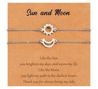 SUNSH Bracelet Soleil Et Lune, Mère Fille/Sœur/Amitié, Couple, Cadeaux Femme, Anniversaire/Noël/Retour à L'école, Argent Soleil Lune