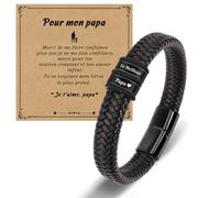 SUNSH Cadeau Fete Des Peres, Cadeau Papa, Bracelet Cuir pour Homme, Idee Cadeau Fete Des Peres Anniversaire Noël-Meilleur Papa-Marron
