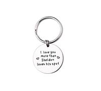 SUNSH Porte-clés amusant Big Bang Theory pour petit ami et couple avec inscription « I Love You More Than Sheldon Loves His Spot Husband Boyfriend », argenté, Small