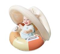 Sunshade Baby Swimming Float - Foldable Baby Pool Ring with Safety Seat and Detachable Canopy, Infant Swim Trainer Ring | Retro Pool Float Toy for Garden Backyard Beach Outdoor Water Activities