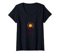 Sunshine and Wine: Summer Delight Verre à vin T-Shirt avec Col en V, Femme, Noir, L