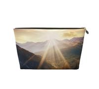 Sunshine in Mountains Trousse de toilette de voyage en cuir PVC avec fermetures éclair dorées, organiseur étanche pour maquillage, articles de toilette et essentiels, doré, Taille unique, Trousse de