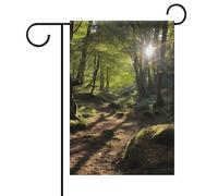 Sunshine in The Woods Drapeaux de jardin printemps-été 30,5 x 45,7 cm double face pour extérieur, drapeaux saisonniers et bannières pour patio, cour, terrasse, porche, jardin, terrasse, balcon
