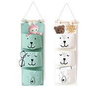 Sunshine smile 2 pcs Sac Rangement Suspendu avec 3 Poches Organisateur Sac en Tissu D'entreposage Chambre Storage (Blanc)
