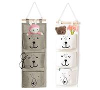 Sunshine smile 2 pcs Sac Rangement Suspendu avec 3 Poches Organisateur Sac en Tissu D'entreposage Chambre Storage (Blanc)
