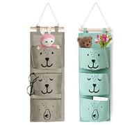 Sunshine smile 2 pcs Sac Rangement Suspendu avec 3 Poches Organisateur Sac en Tissu D'entreposage Chambre Storage (Blanc)