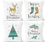 Sunshine smile 4pcs Christmas Pillow Covers,Coussin taie d'oreiller noël,Housse de Coussin Decoration,Housse de Coussin Noel,Merry Christmas Decoration Noel Voitureré De Noël Taie d'oreiller (A)
