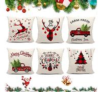 Sunshine smile 6 pièces Taie Oreiller Noë,45x45 cm Coussin taie d'oreiller noël,Christmas Pillow Covers,Taie d'oreiller de Noël pour Canapé,Noël Housse de Coussin