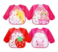 Sunshine smile Bavoir Etanche à Manchs Longue, 4 Pcs Tablier Bavoir Enfant, Tablier d'Alimentation de Jeu, de Peinture,Unisexe Bavoirs Imperméable pour Bébé de 6 mois à 3 ans