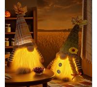 Sunshine smile Lot de 2 lutins de décoration d'automne - Avec lumière - Décoration d'automne - Décoration d'Halloween avec LED - Lutin lumineux pour la récolte d'automne
