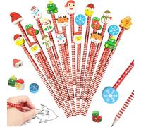 Sunshine smile Lot de 24 crayons de Noël HB avec gomme, pour fête, étudiants, dessin et peinture