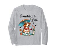 Sunshine & Wine Dog Mom Wine Lover Drinking Summer Beach Manche Longue