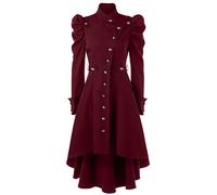 Sunshinebeauty Trench long gothique vintage pour femme Steampunk victorien avec queue d'hirondelle, Rouge, XL