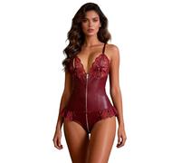 sunshinelady Body Simili Cuir Femme Sexy Body Grande Taille avec Eclair