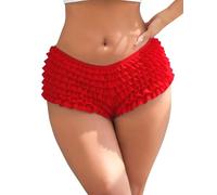 sunshinelady Boxer Femme Culotte Froufrou String Sexy Chic Bloomers Short à Volant en Tulle sous Vêtements Grande Taille Hipster Taille Haute Lingerie Confortable Lolita Cospaly Rouge XL