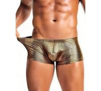 sunshinelady Boxer Simili Cuir Homme Sexy U Poche avec Ceinture Élastique | Slip Taille Basse,Effet Métallique Usé,Calecon Grande Taille,S-XL,Mini Shorty Moulante,Sous Vetement Sexy Hot,Sissy Lingerie