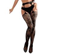 sunshinelady Collant Sexy Ouvert à l'Entrejambe Grande Taille Collant Porte Jarretelles Integre Taille Haute Bas Resille Pour Porte-Jarretelles Tights Women Transparent Fantasie Tenue Sexy Club L-XXL