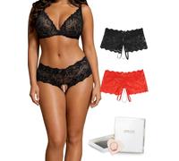 sunshinelady Culotte Femme Sexy Chic Ouverte avec Perles String Dentelle | Boxer Grande Taille,Tanga Sans Couture Taille Basse,Slip Fendu,Sous Vetement Shorty Dentelle,Tenue Libertine S-XXL
