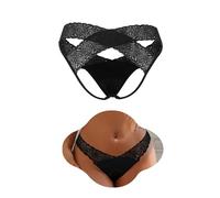 sunshinelady Culotte Ouverte à l'Arrière Mini String Ficelle Transparent Grande Taille Tanga Sans Couture Taille Basse String Fendu Résille Sous Vetements Feminins Slip Bresilien Bretelles Croisées 2X