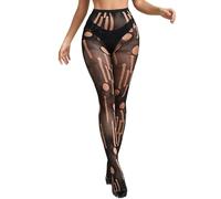 sunshinelady Grande Taille Collant Déchiré Femme 20D Legging Sexy Transparent Collant Fantaisie Grande Taille 3XL-5XL Collants Taille Haute En Résille Fishnet Tights Elastique Lingerie Club Libertin
