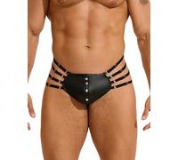 sunshinelady Grande Taille String Homme PU Cuir avec Rivets Ficelle Sexy | Tanga Simili Cuir,Slip Lingerie Gay,sous-Vêtements Thong,G-String Sissy Confortable,Erotique Punk Noir