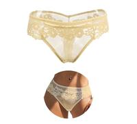 sunshinelady Tanga Femme Dentelle String Sexy Chic Culotte Transparente en Tulle Slip Bresilien Grande Taille sous-Vêtements Grande Taille Panties Taille Basse Tenue Panties Lingerie Beige L