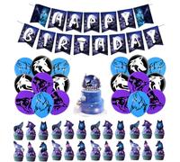 SUNSK Ballon Anniversaire Loup Happy Birthday Bannière Rond Latex Ballon Wolf Animal Cupcake Topper Fête d'Anniversaire Décoration pour Enfants (44 Pièces)