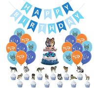 SUNSK Ballon Anniversaire Loup Happy Birthday Bannière Rond Latex Ballon Wolf Animal Cupcake Topper Fête d'Anniversaire Décoration pour Enfants (32 Pièces)