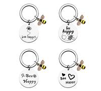 SUNSK Porte-clés abeille Porte-Clés Bee Happy Animal Keychain Keychains pour Les Cadeaux des Enfants pour Voiture Sac à Main Fille Remise des Diplômes Cadeau d'Anniversaire Noël 4 pièces