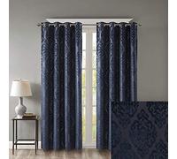 SUNSMART Mirage Rideaux occultants 100% en Tricot Jacquard damassé pour Chambre avec œillets en Haut, 127 x 95 cm, Bleu Marine