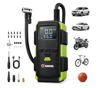 SUNSOUL Gonfleur de pneu portable avec kit de réparation de pneus, pompe à air sans fil 150 PSI avec clous en caoutchouc et outil de noyau de valve, lumière LED pour voiture, SUV, camion, moto